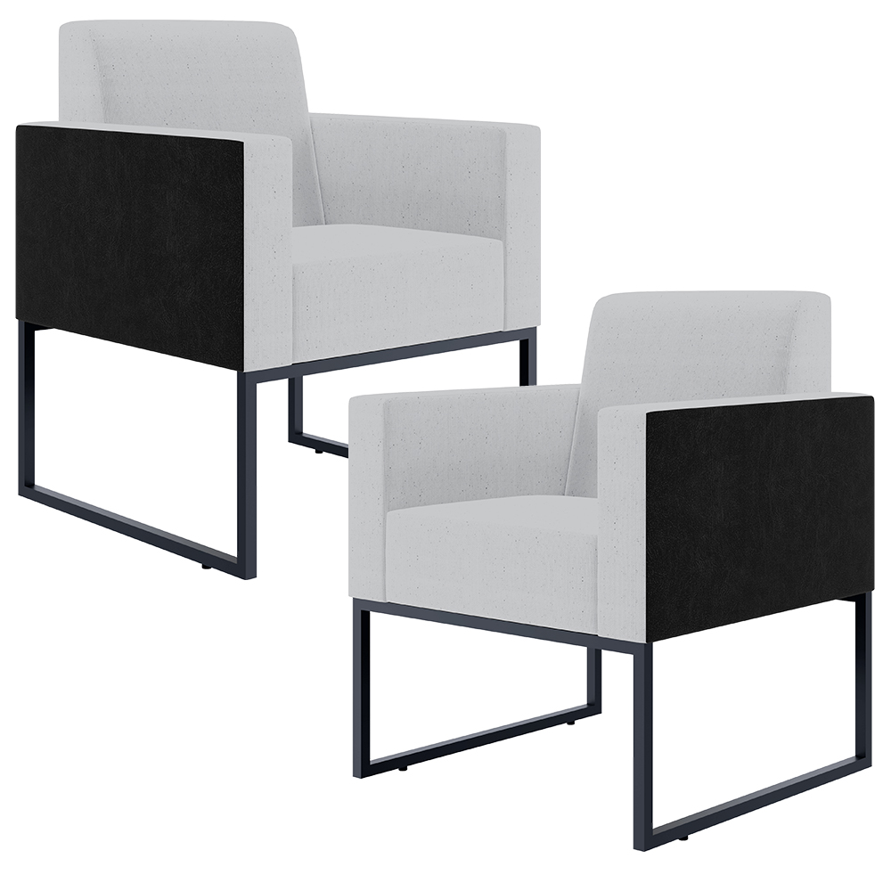 Kit 02 Poltronas Decorativas Sala Base fixa Metal Helô L02 Linho Cinza Couríssimo Preto - Lyam Decor