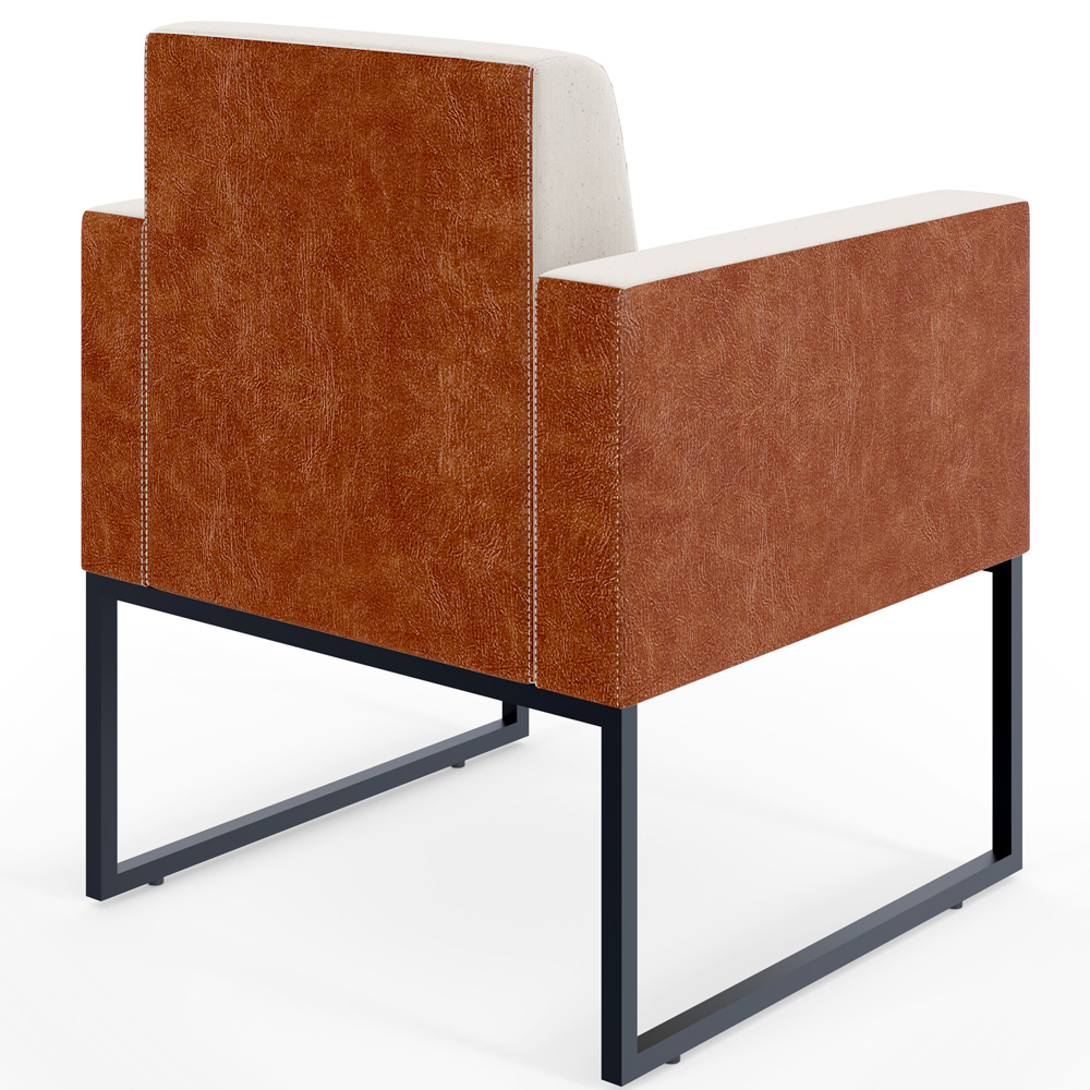 Kit 02 Poltronas Decorativas Sala Base fixa Metal Helô L02 Linho Cru Couríssimo Camel - Lyam Decor