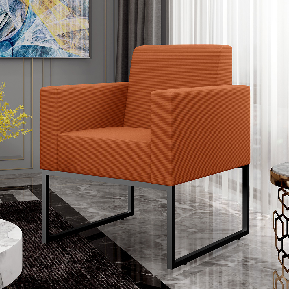 Kit 02 Poltronas Decorativas Sala Base fixa Metal Helô L02 Tecido Terracota - Lyam Decor
