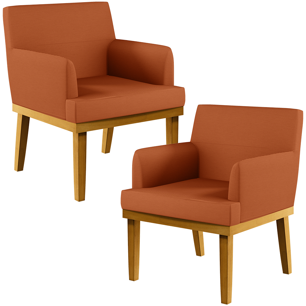 Kit 02 Poltronas Decorativas Sala De Estar Beatriz Base Mel W01 Tecido Terracota - Lyam Decor