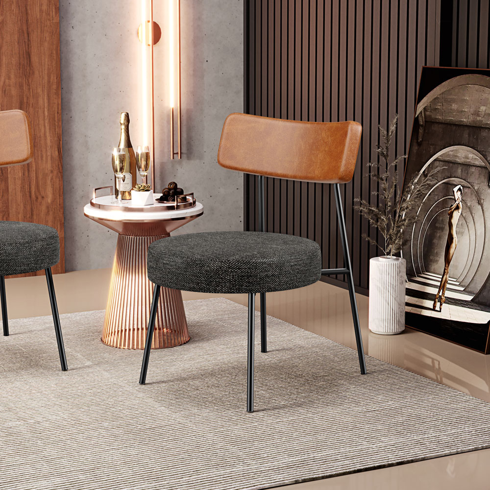 Kit 02 Poltronas Decorativas Sala De Estar Fixa Londres L02 Couríssimo Camel Linho Chumbo - Lyam