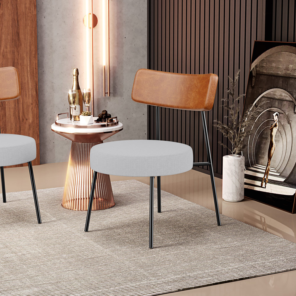 Kit 02 Poltronas Decorativas Sala De Estar Fixa Londres L02 Couríssimo Camel Linho Cinza - Lyam