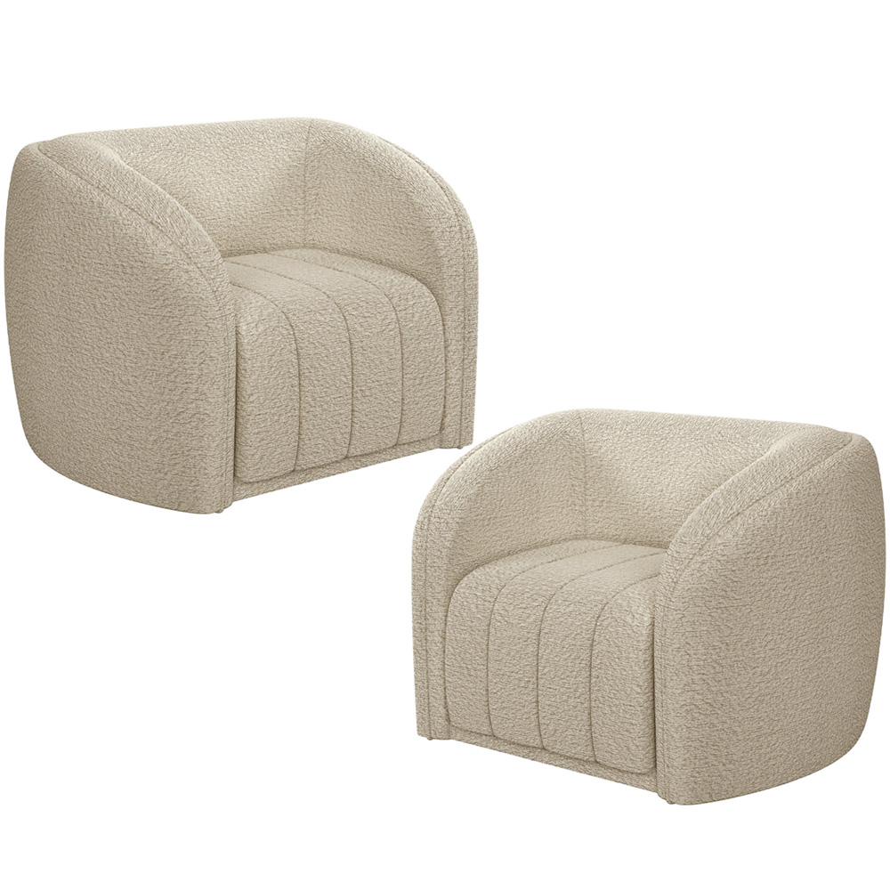 Kit 02 Poltronas Decorativas Sala De Estar Lazio M03 Bouclê Bege - Lyam Decor