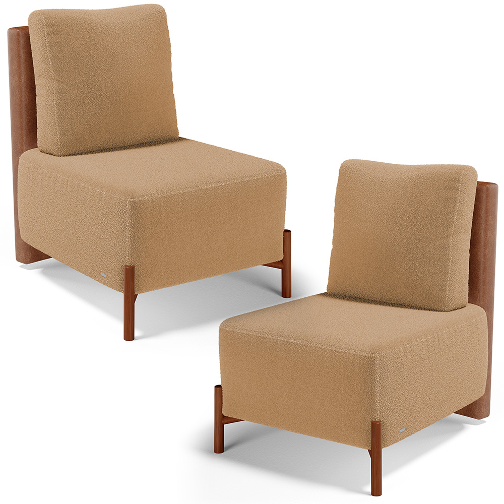 Kit 02 Poltronas Decorativas Sala Estar Living Hungria L02 Couríssimo Camel Bouclê Mostarda - Lyam