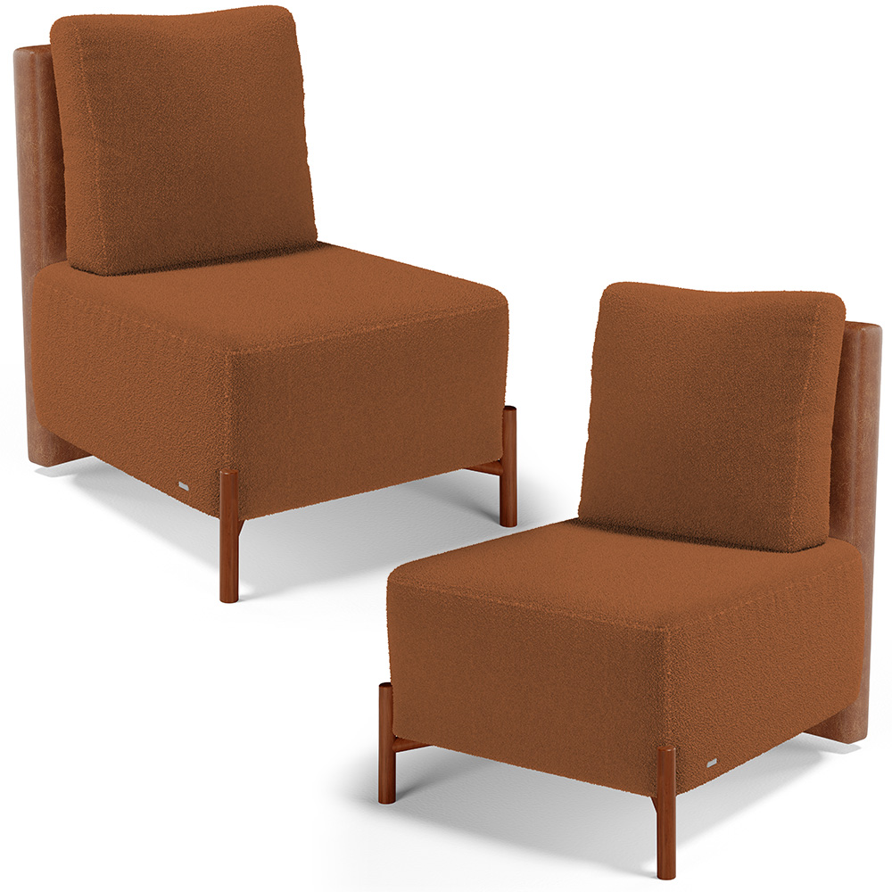 Kit 02 Poltronas Decorativas Sala Estar Living Hungria L02 Couríssimo Camel Bouclê Terracota - Lyam