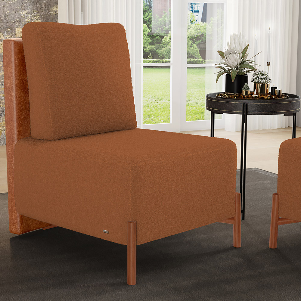 Kit 02 Poltronas Decorativas Sala Estar Living Hungria L02 Couríssimo Camel Bouclê Terracota - Lyam