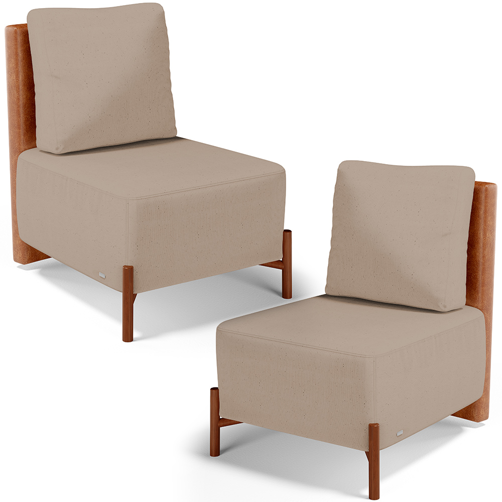 Kit 02 Poltronas Decorativas Sala Estar Living Hungria L02 Couríssimo Camel Linho Bege Escuro - Lyam