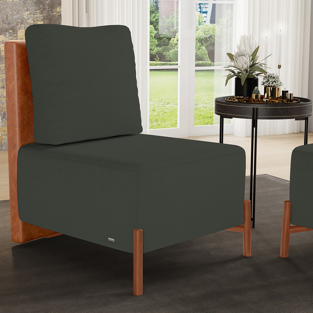 Kit 02 Poltronas Decorativas Sala Estar Living Hungria L02 Couríssimo Camel Linho Verde Musgo - Lyam