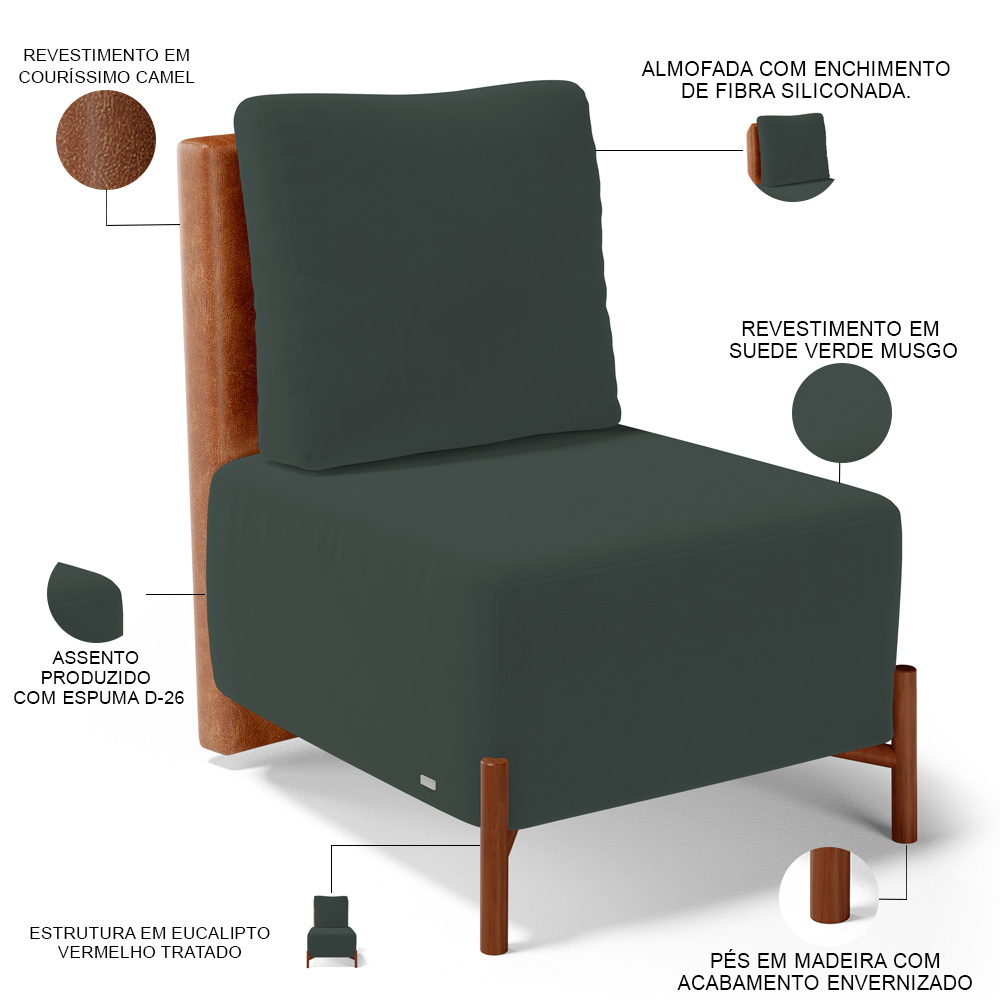 Kit 02 Poltronas Decorativas Sala Estar Living Hungria L02 Couríssimo Camel Suede Verde Musgo - Lyam