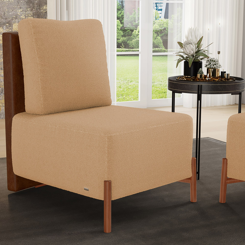 Kit 02 Poltronas Decorativas Sala Estar Living Hungria L02 Couríssimo Marrom Bouclê Mostarda - Lyam