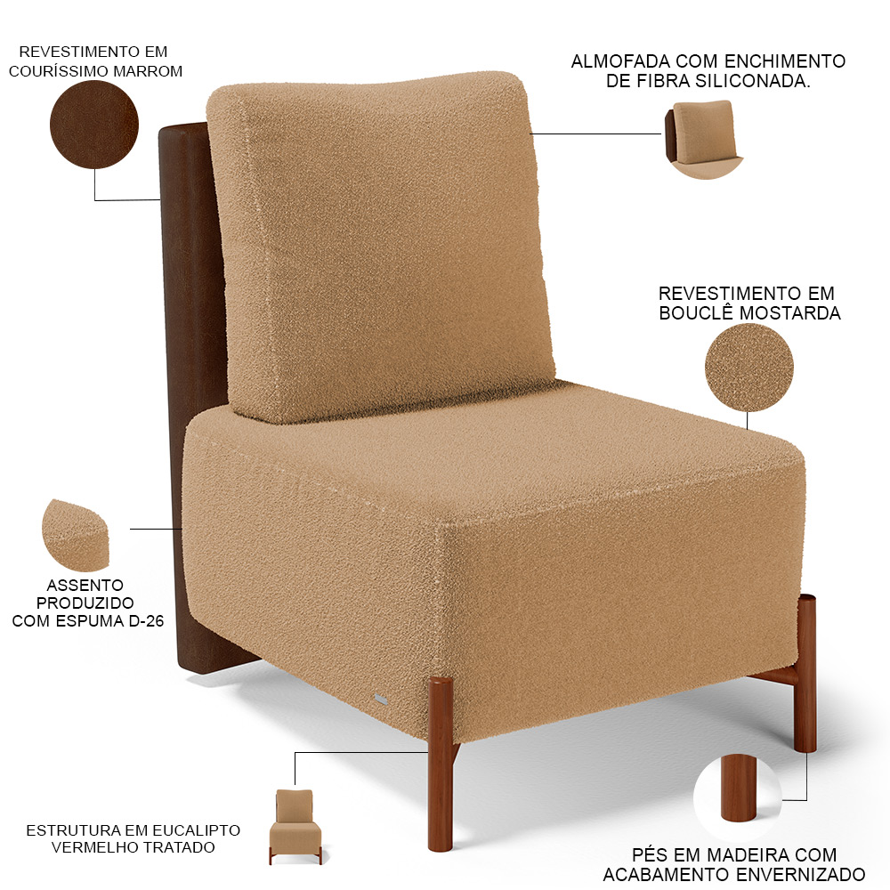 Kit 02 Poltronas Decorativas Sala Estar Living Hungria L02 Couríssimo Marrom Bouclê Mostarda - Lyam