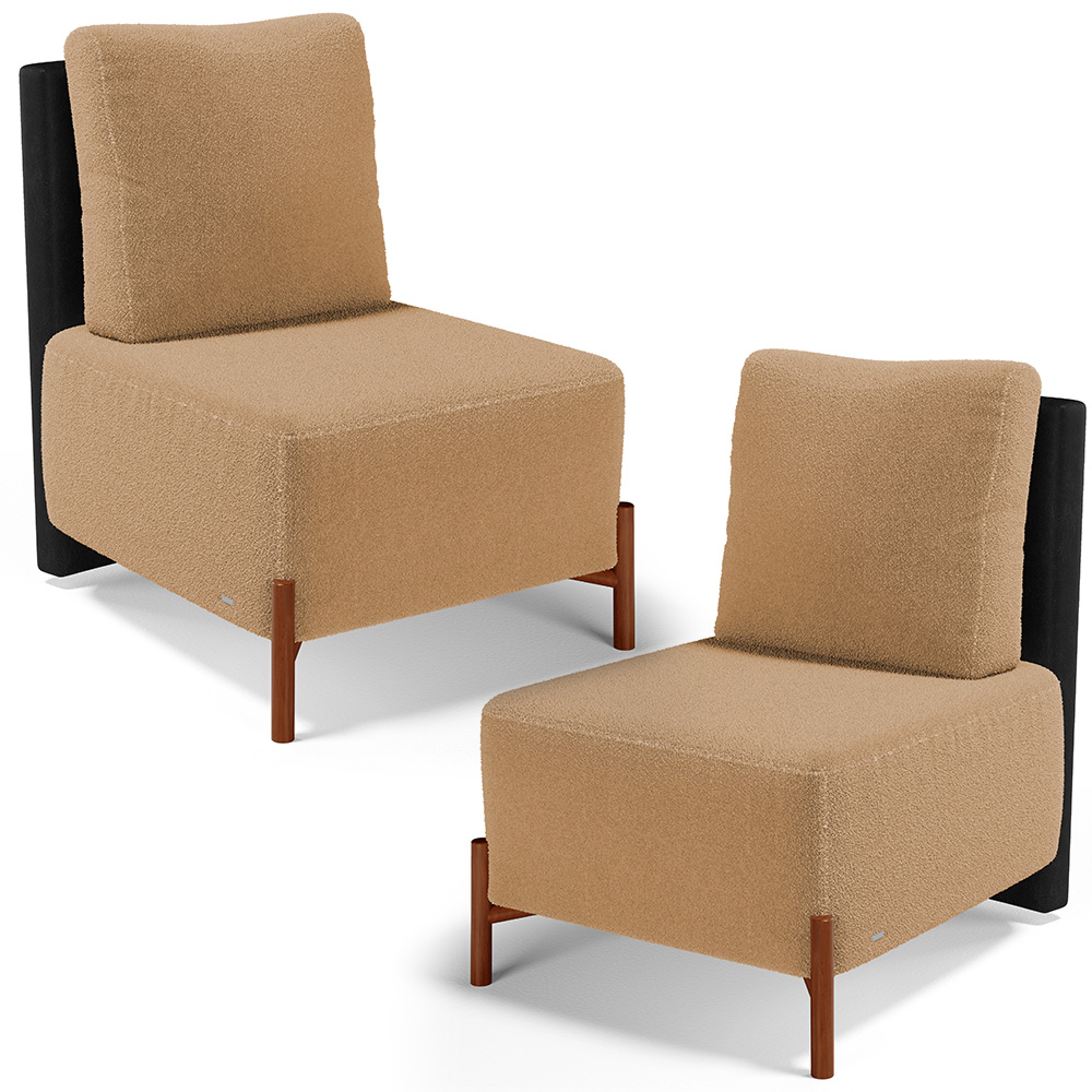 Kit 02 Poltronas Decorativas Sala Estar Living Hungria L02 Couríssimo Preto Bouclê Mostarda - Lyam