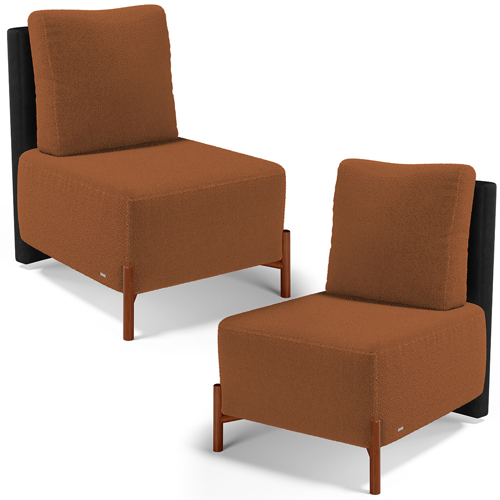 Kit 02 Poltronas Decorativas Sala Estar Living Hungria L02 Couríssimo Preto Bouclê Terracota - Lyam
