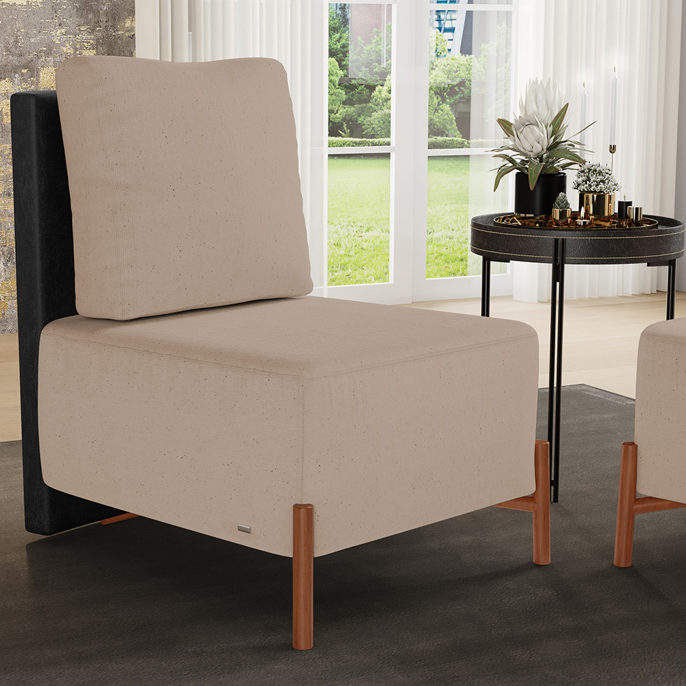 Kit 02 Poltronas Decorativas Sala Estar Living Hungria L02 Couríssimo Preto Linho Bege Escuro - Lyam