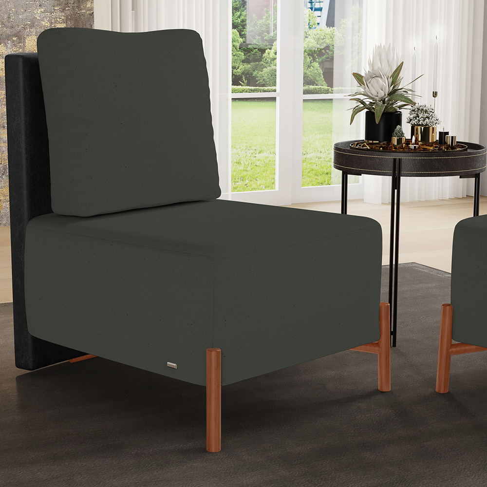 Kit 02 Poltronas Decorativas Sala Estar Living Hungria L02 Couríssimo Preto Linho Verde Musgo - Lyam