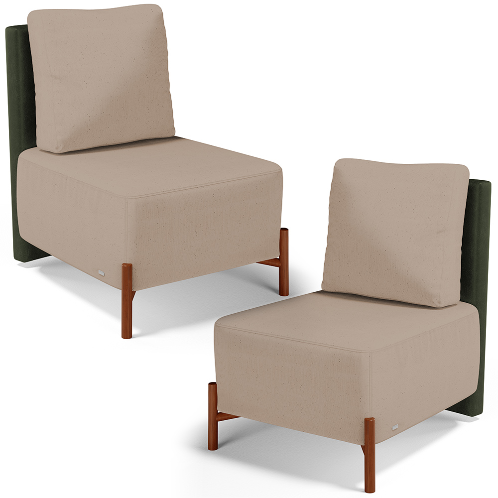 Kit 02 Poltronas Decorativas Sala Estar Living Hungria L02 Couríssimo Verde Linho Bege Escuro - Lyam