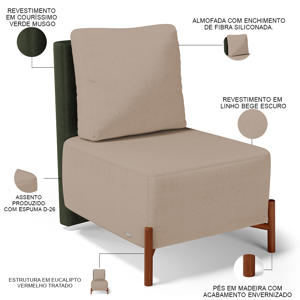 Kit 02 Poltronas Decorativas Sala Estar Living Hungria L02 Couríssimo Verde Linho Bege Escuro - Lyam