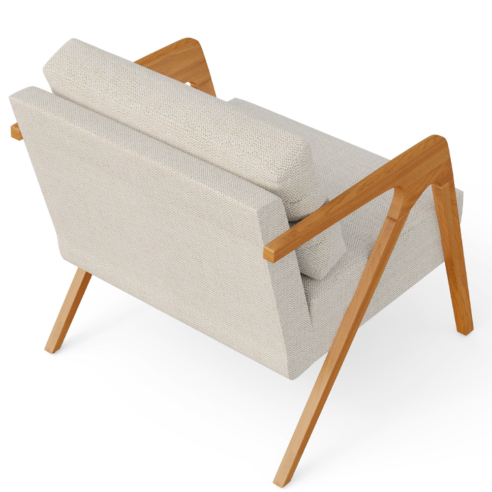 Kit 02 Poltronas Decorativas Sala Estar Pietra Estrutura De Madeira L02 Linho Champagne - Lyam Decor