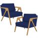 Kit 02 Poltronas Decorativas Sala Pietra Estrutura De Madeira L02 Suede Azul Marinho - Lyam Decor