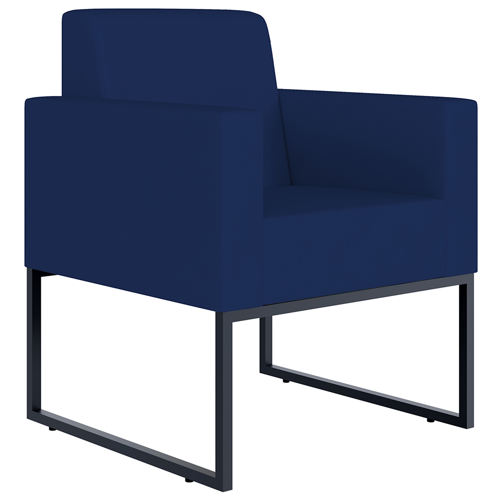 Kit 02 Poltronas Decorativas Sala Recepção Base Fixa Metal Helô L02 Suede Azul Marinho - Lyam Decor
