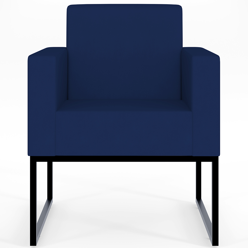 Kit 02 Poltronas Decorativas Sala Recepção Base Fixa Metal Helô L02 Suede Azul Marinho - Lyam Decor
