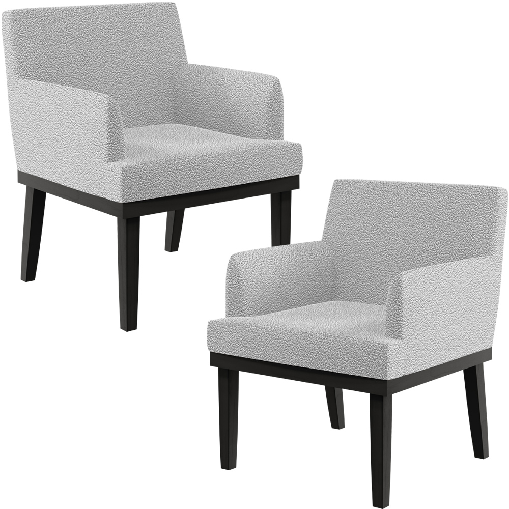 Kit 02 Poltronas Decorativas Sala de Estar Base Preto Beatriz W01 Bouclê Cinza - Lyam Decor