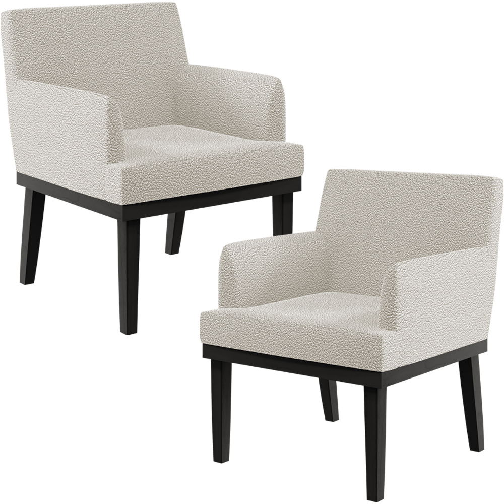 Kit 02 Poltronas Decorativas Sala de Estar Base Preto Beatriz W01 Bouclê Creme - Lyam Decor