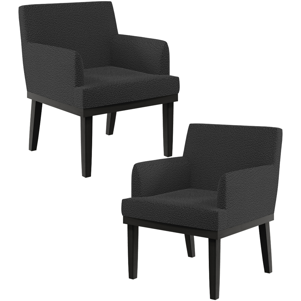 Kit 02 Poltronas Decorativas Sala de Estar Base Preto Beatriz W01 Bouclê Preto - Lyam Decor