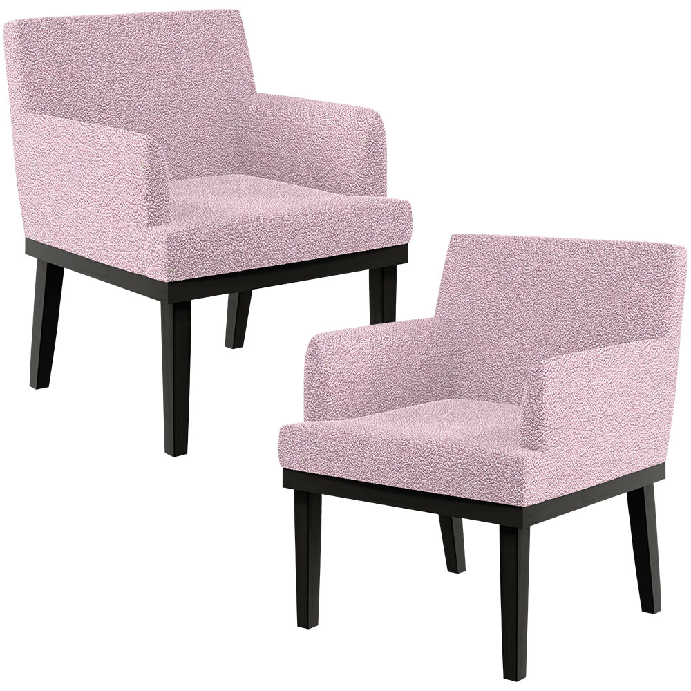 Kit 02 Poltronas Decorativas Sala de Estar Base Preto Beatriz W01 Bouclê Rosê - Lyam Decor