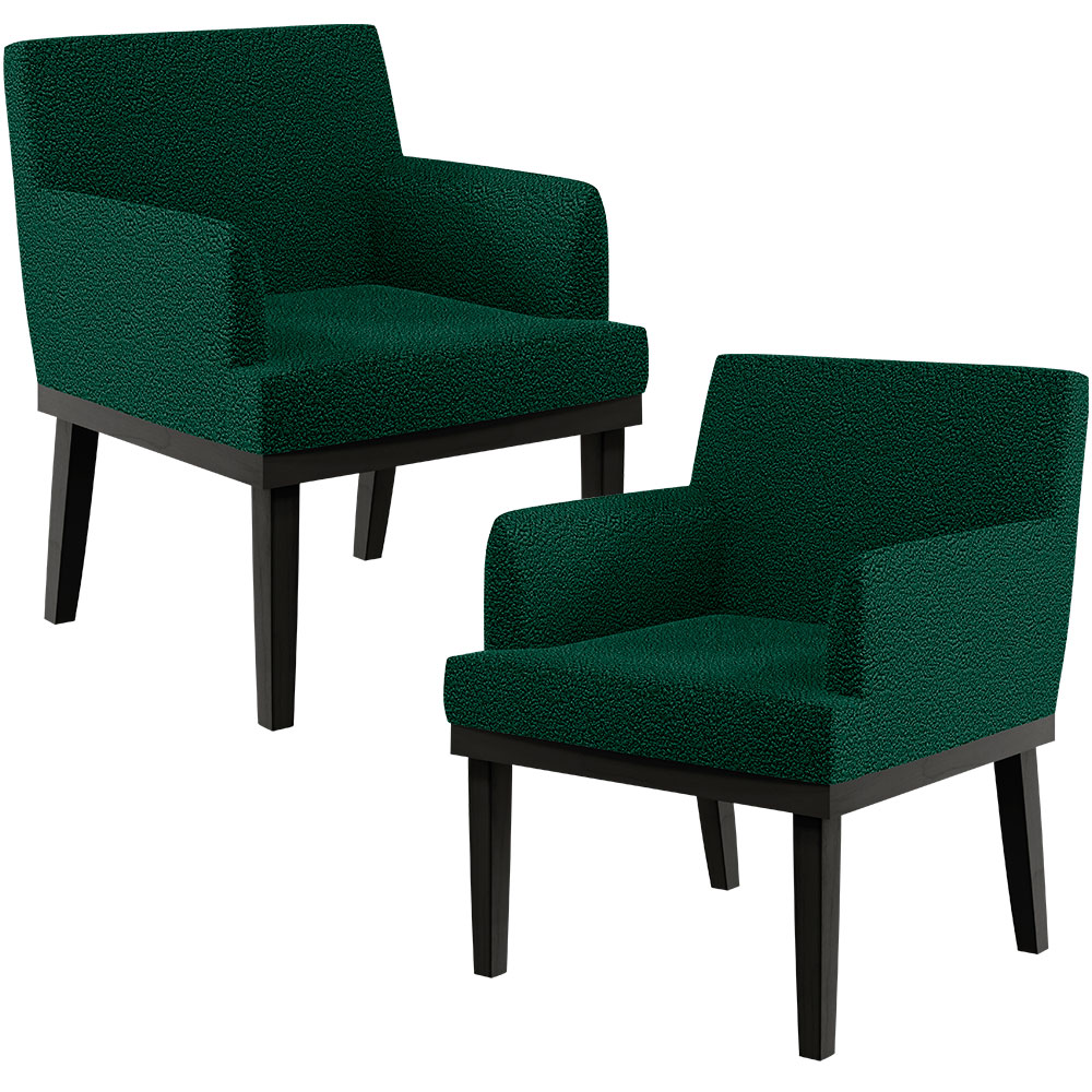 Kit 02 Poltronas Decorativas Sala de Estar Base Preto Beatriz W01 Bouclê Verde - Lyam Decor