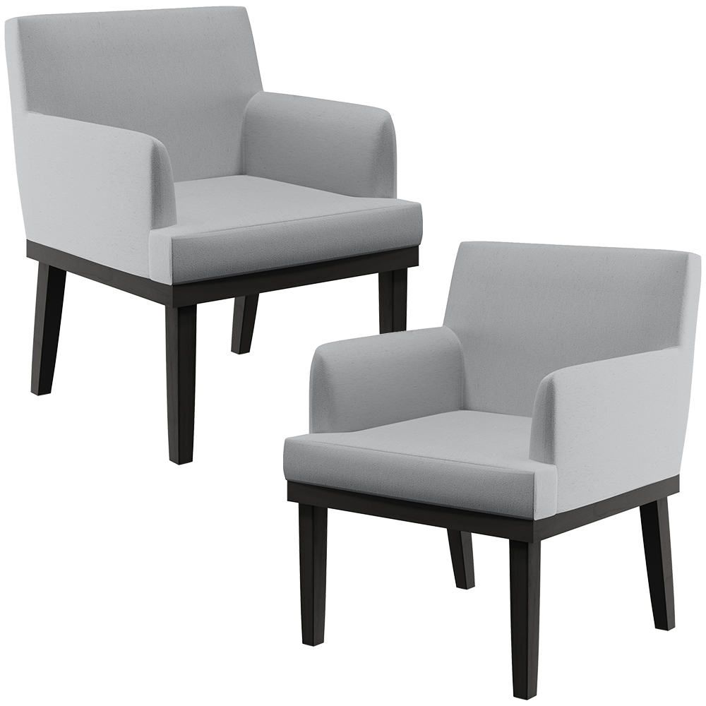 Kit 02 Poltronas Decorativas Sala de Estar Base Preto Beatriz W01 Linho Cinza - Lyam Decor