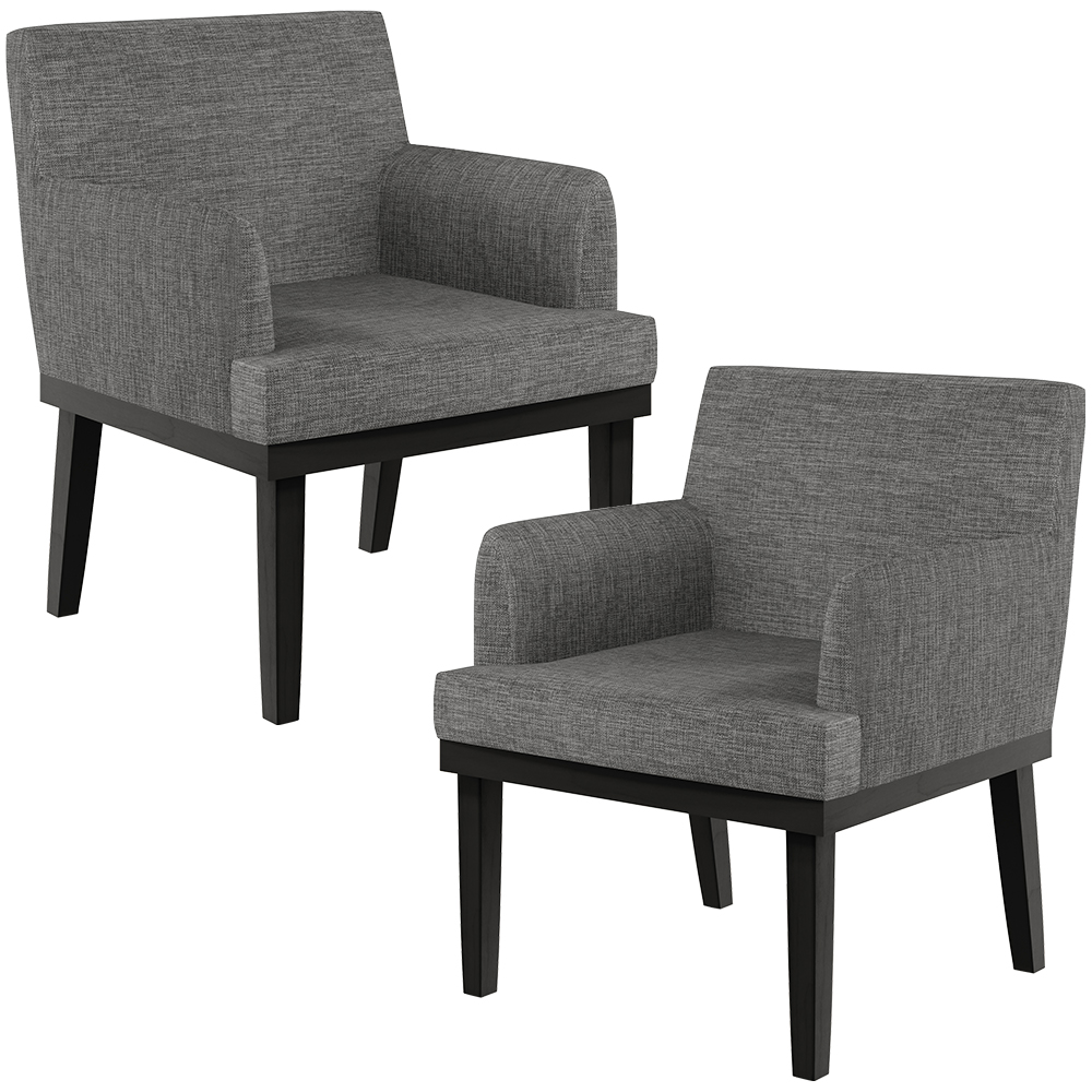 Kit 02 Poltronas Decorativas Sala de Estar Base Preto Beatriz W01 Linho Cinza Escuro - Lyam Decor