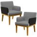 Kit 02 Poltronas Decorativas Sala de Estar Beatriz W01 Linho Cinza Escuro Couríssimo Preto - Lyam Decor