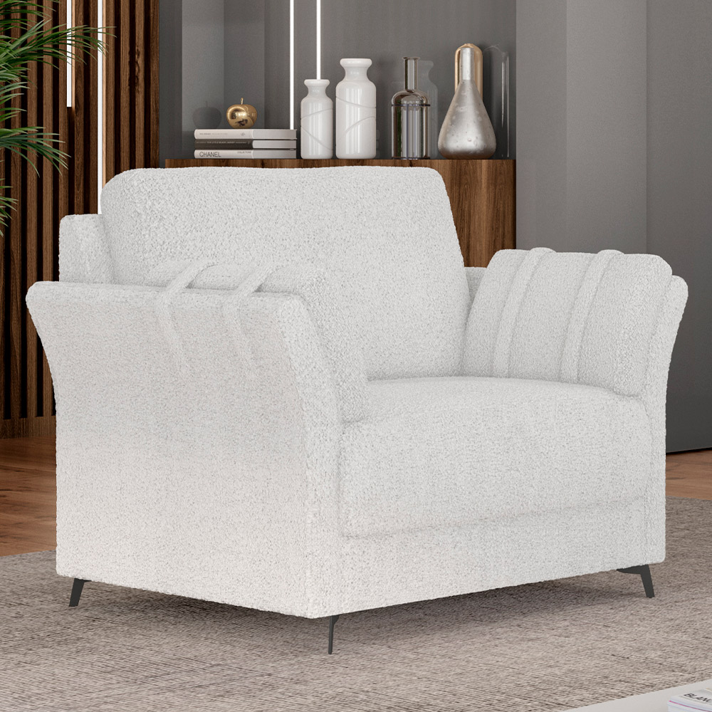 Kit 02 Poltronas Decorativas Sala de Estar Álamo M03 Bouclê Branco - Lyam Decor