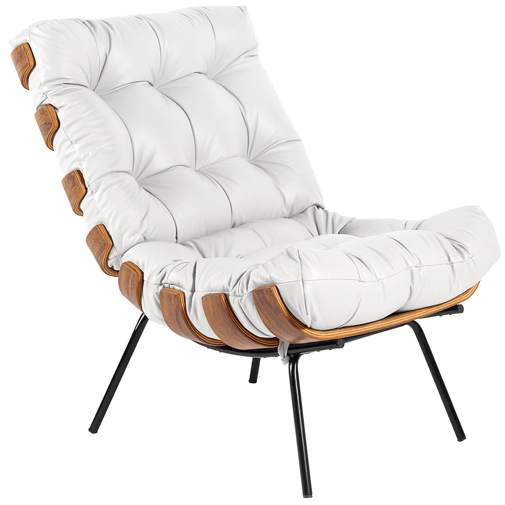 Kit 02 Poltronas Decorativas Sala de Estar Costela L04 Couro Branco - Lyam Decor
