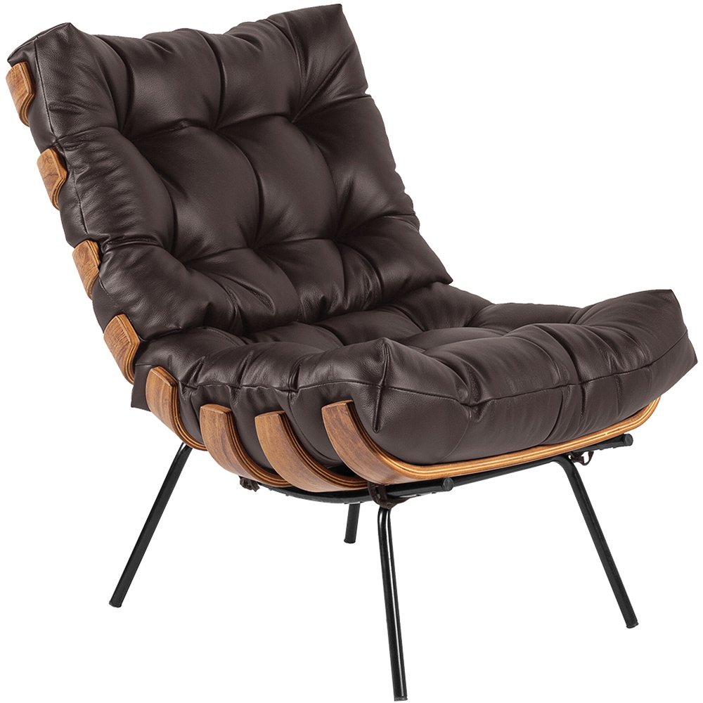 Kit 02 Poltronas Decorativas Sala de Estar Costela L04 Couro Marrom Café - Lyam Decor