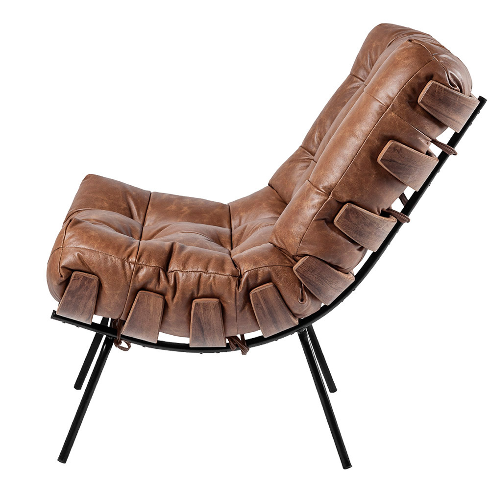 Kit 02 Poltronas Decorativas Sala de Estar Costela L04 Couro Mel - Lyam Decor
