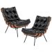 Kit 02 Poltronas Decorativas Sala de Estar Costela L04 Couro Preto - Lyam Decor