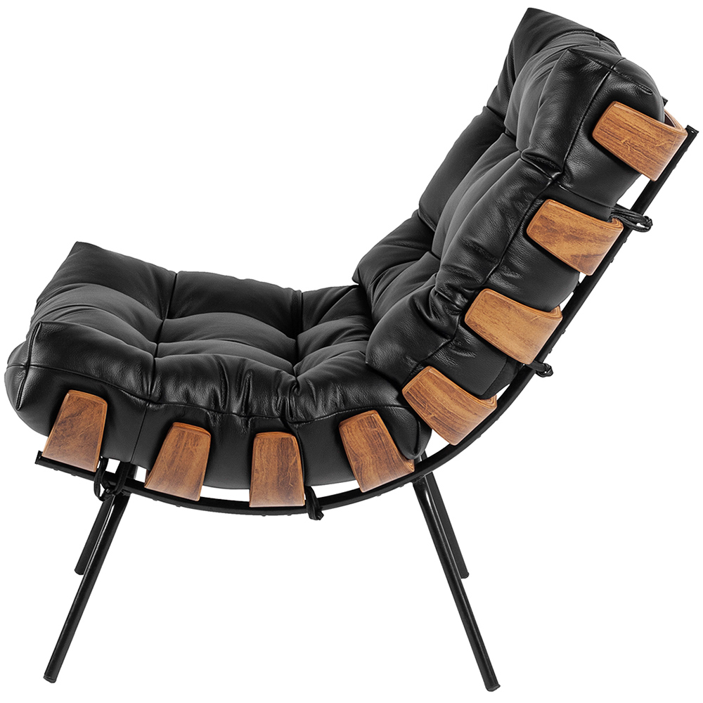 Kit 02 Poltronas Decorativas Sala de Estar Costela L04 Couro Preto - Lyam Decor