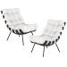 Kit 02 Poltronas Decorativas Sala de Estar Costela Preto L04 Couro Branco - Lyam Decor