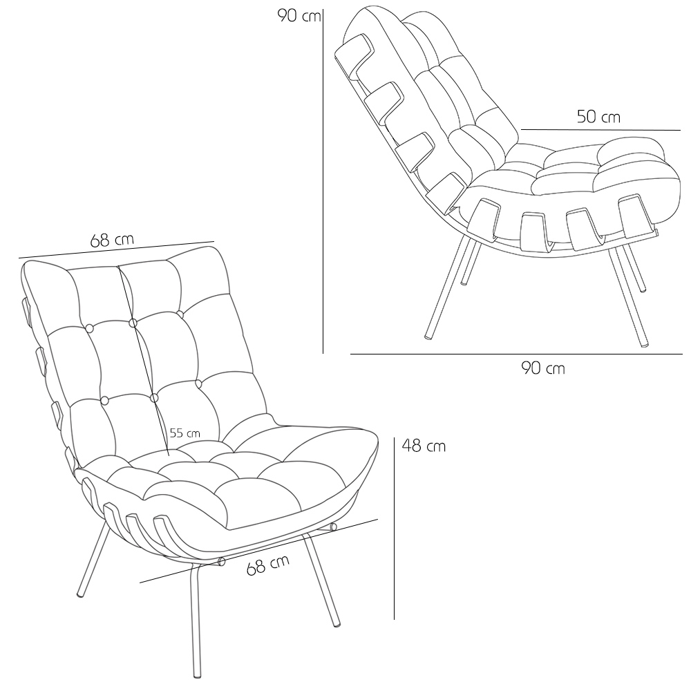 Kit 02 Poltronas Decorativas Sala de Estar Costela Preto L04 Couro Branco - Lyam Decor