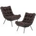 Kit 02 Poltronas Decorativas Sala de Estar Costela Preto L04 Couro Marrom Café - Lyam Decor