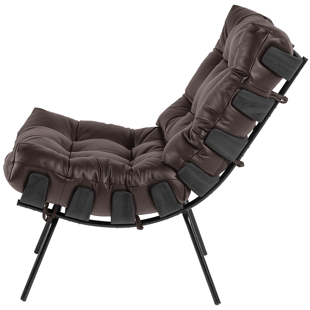 Kit 02 Poltronas Decorativas Sala de Estar Costela Preto L04 Couro Marrom Café - Lyam Decor