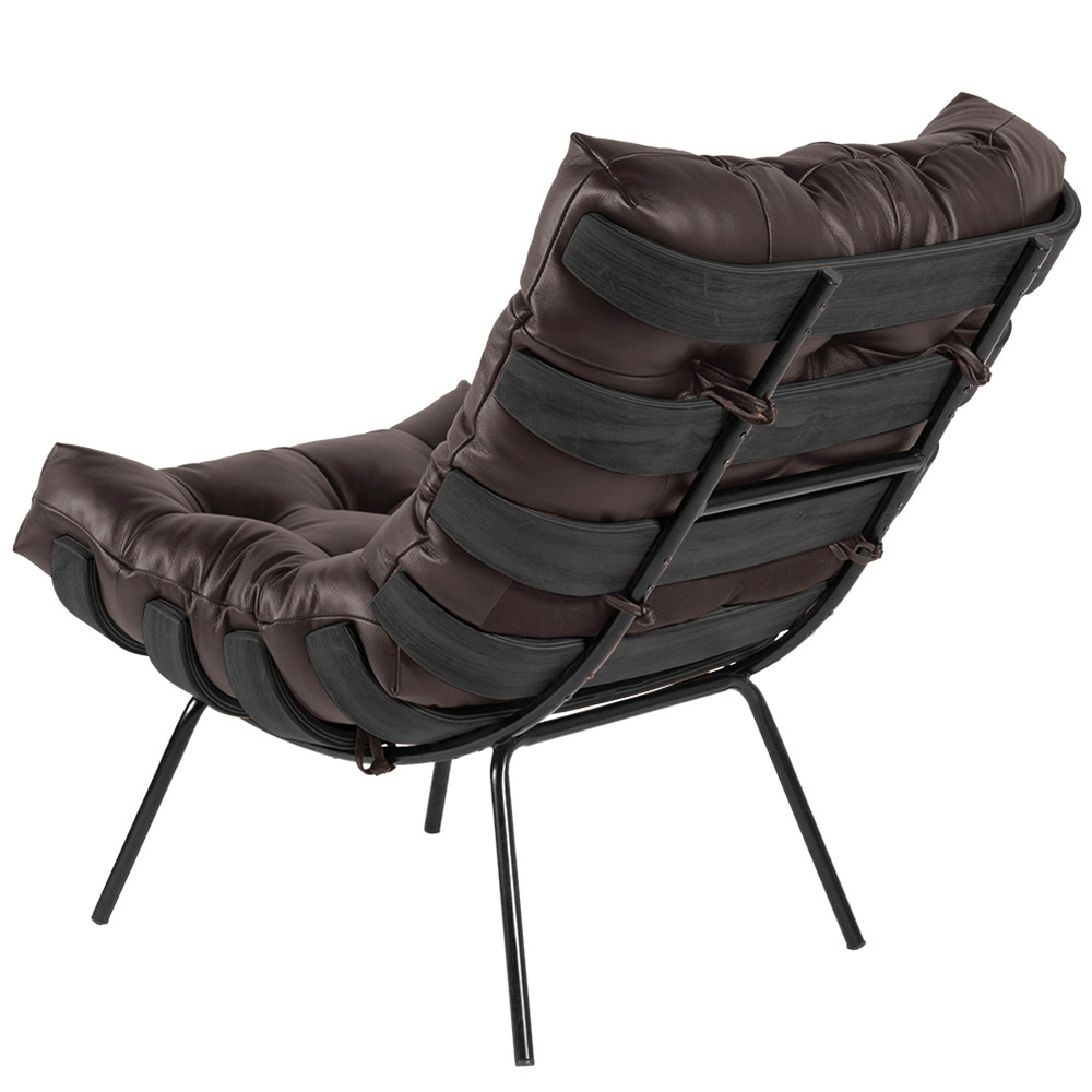 Kit 02 Poltronas Decorativas Sala de Estar Costela Preto L04 Couro Marrom Café - Lyam Decor