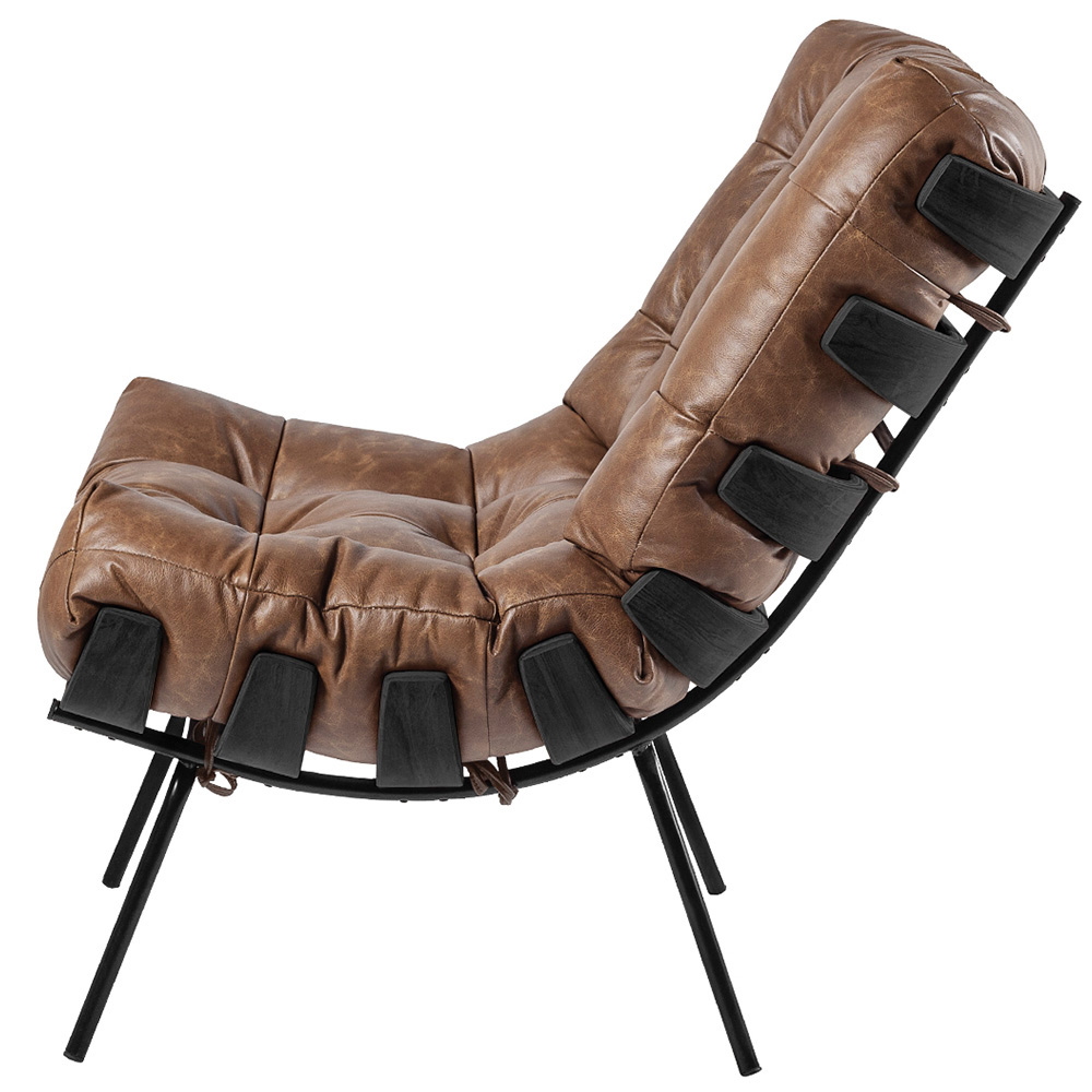Kit 02 Poltronas Decorativas Sala de Estar Costela Preto L04 Couro Mel - Lyam Decor