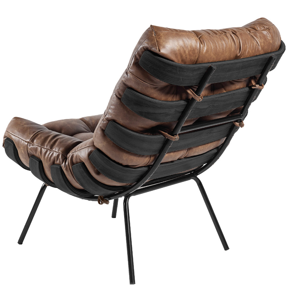 Kit 02 Poltronas Decorativas Sala de Estar Costela Preto L04 Couro Mel - Lyam Decor
