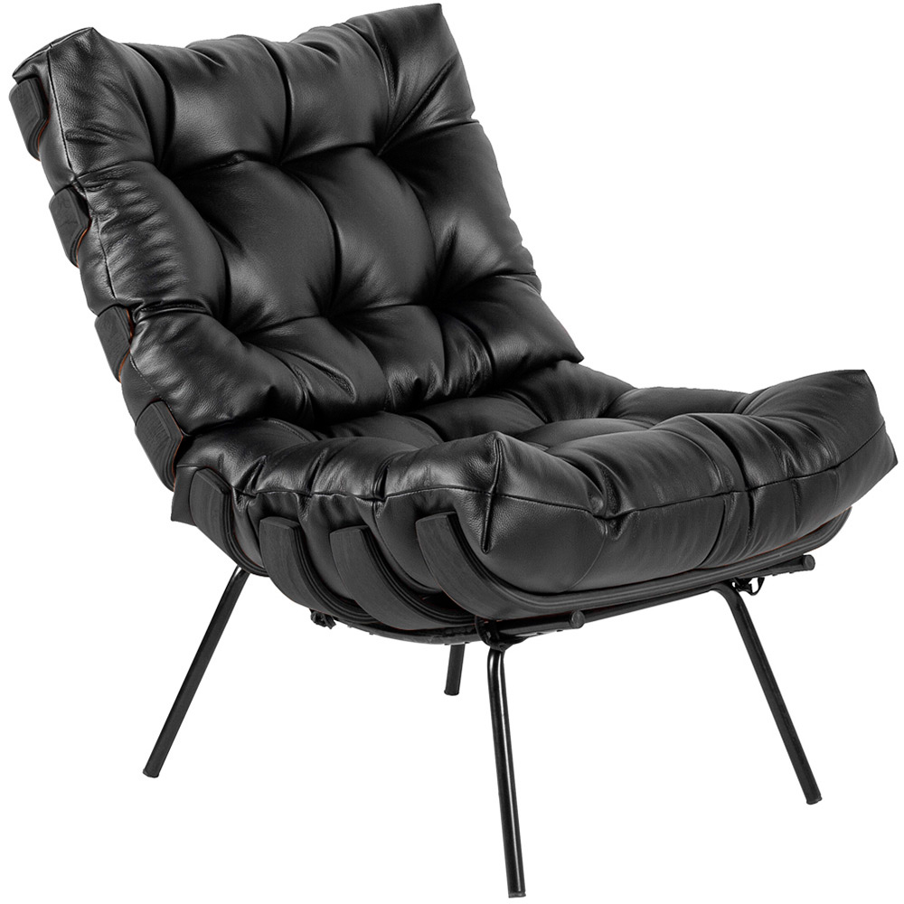 Kit 02 Poltronas Decorativas Sala de Estar Costela Preto L04 Couro Preto - Lyam Decor