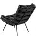 Kit 02 Poltronas Decorativas Sala de Estar Costela Preto L04 Couro Preto - Lyam Decor