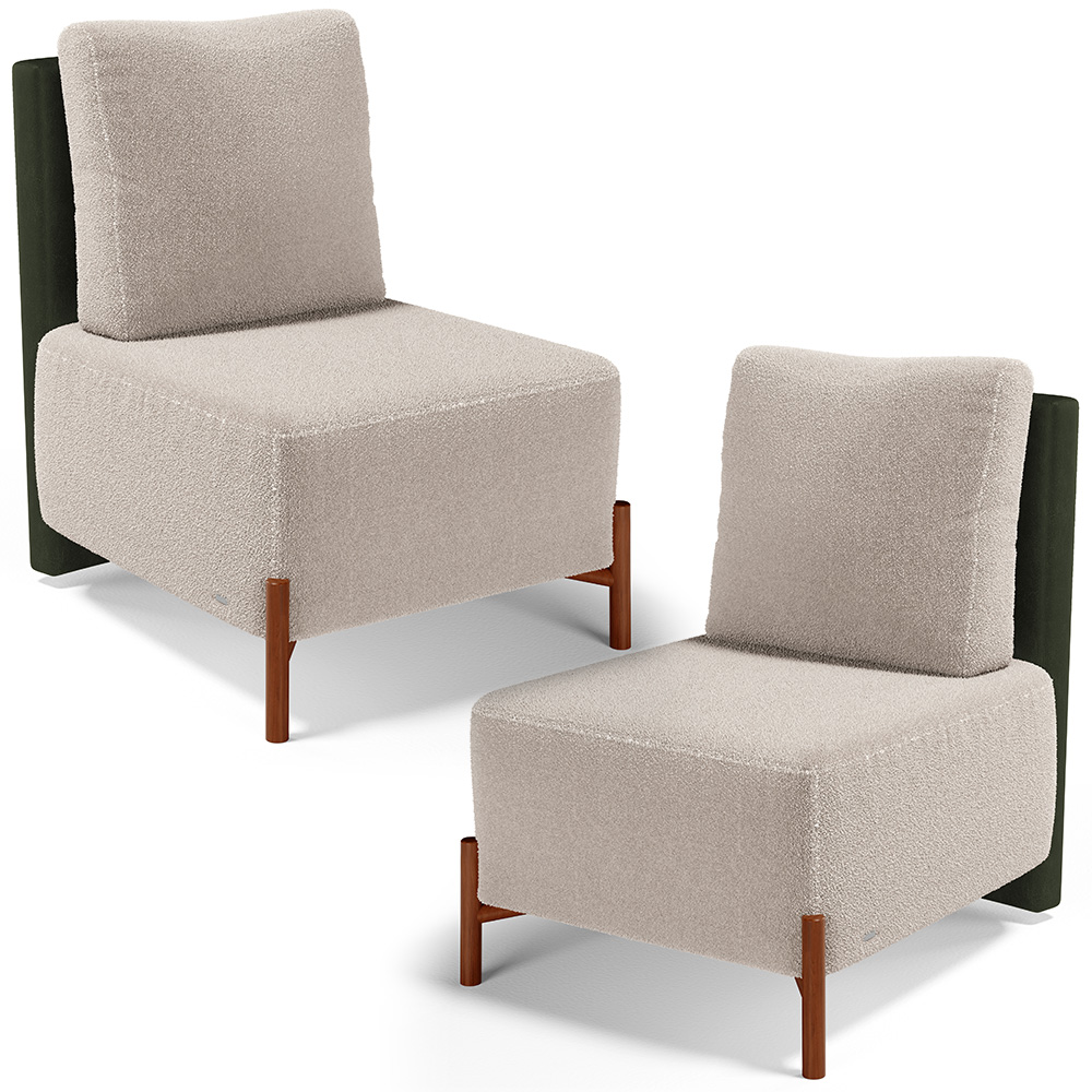 Kit 02 Poltronas Decorativas Sala de Estar Living  Hungria L02 Couríssimo Verde Bouclê Creme - Lyam