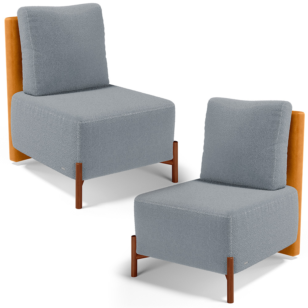 Kit 02 Poltronas Decorativas Sala de Estar Living  Hungria L02 Couríssimo Whisky Bouclê Cinza - Lyam